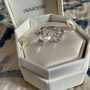 Swarovski double heart crystal & sterling silver ring size 8